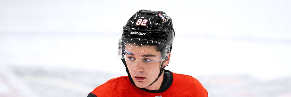 Rowan Henderson in a Chicago Blackhawks practice jersey
