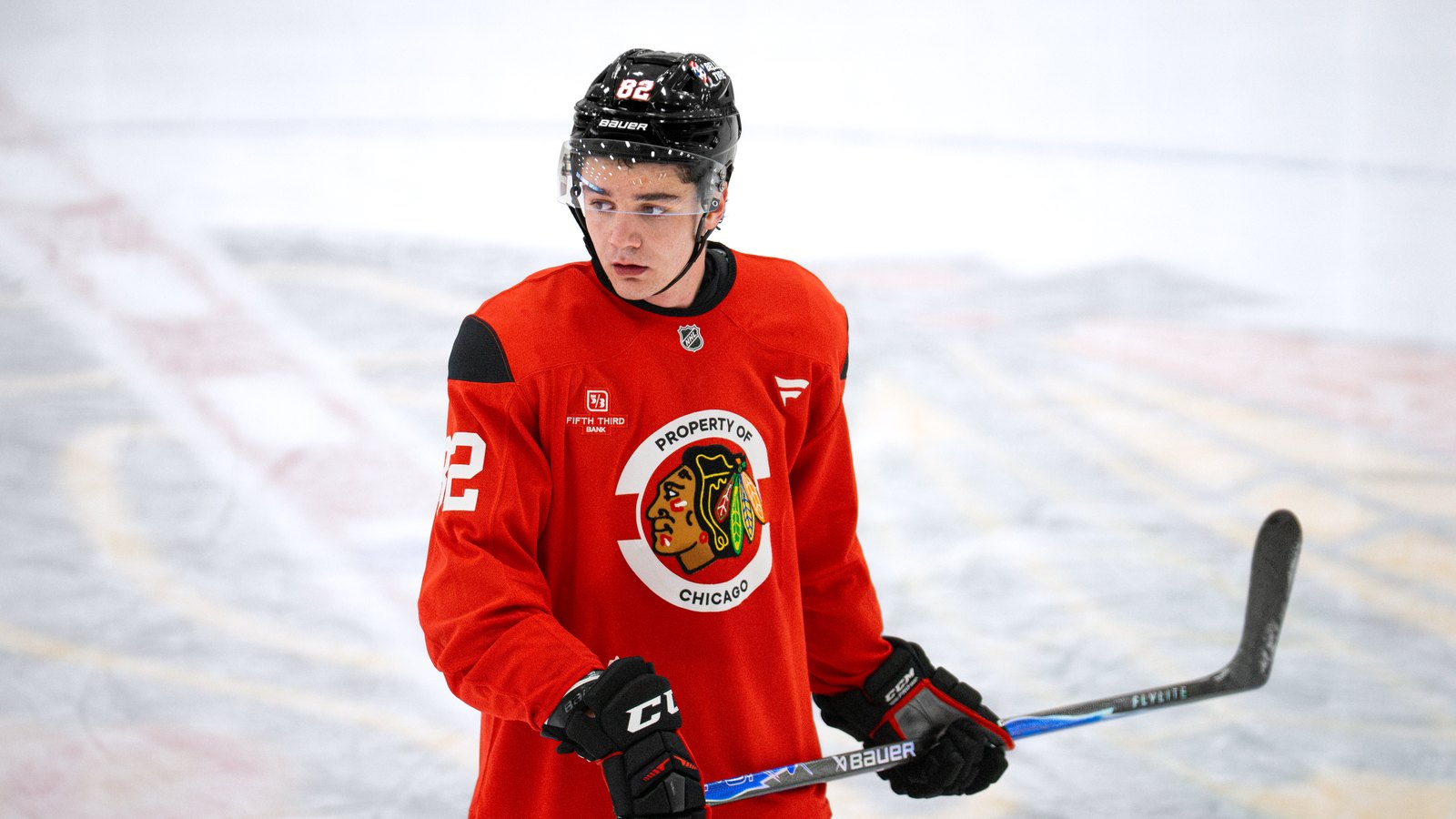 Rowan Henderson in a Chicago Blackhawks practice jersey