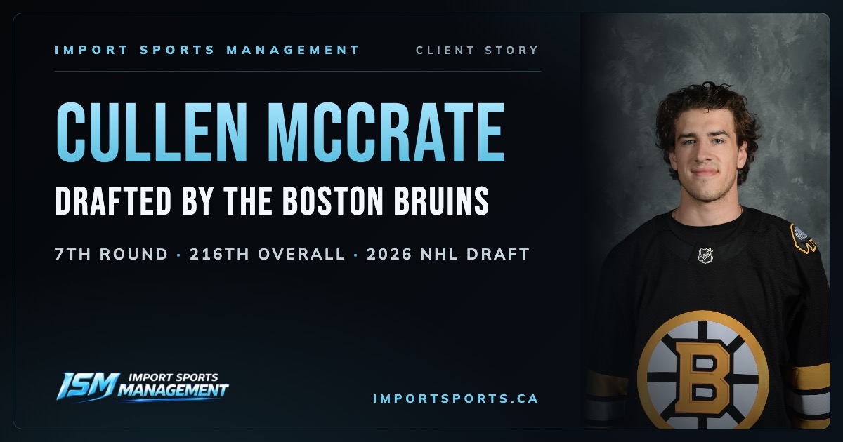 Cullen McCrate drafted by the Boston Bruins, 216th overall in the 2026 NHL Draft